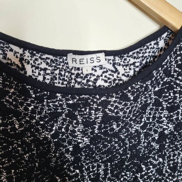 Reiss Long Sleeve Ballet Neckline Top - Abstract - Black Multi - Picture 10 of 10